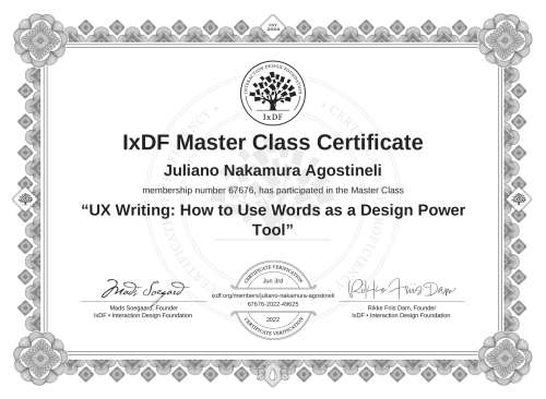 UX Writing: How to Use Words as a Design Power Tool certificate