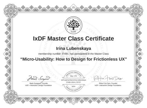 Micro-Usability: How to Design for Frictionless UX certificate