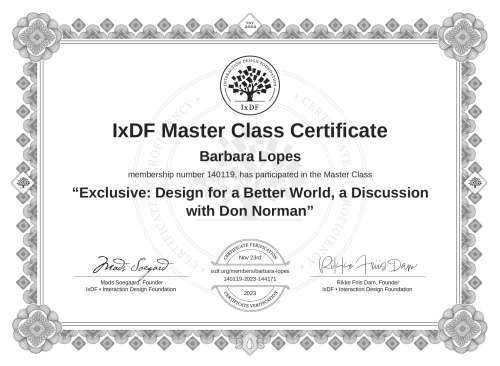 Exclusive: Design for a Better World, a Discussion with Don Norman certificate