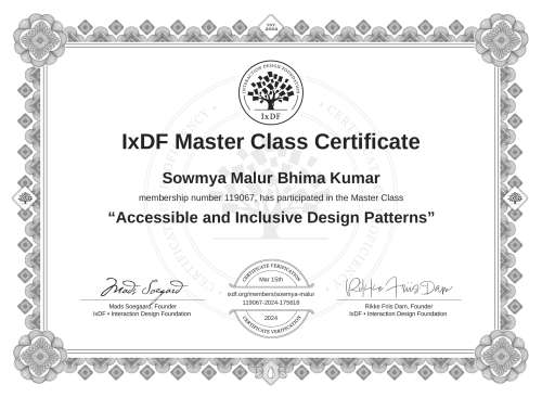 Accessible and Inclusive Design Patterns certificate