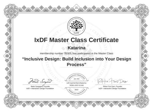 Inclusive Design: Build Inclusion into Your Design Process certificate