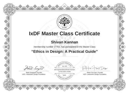 Ethics in Design: A Practical Guide certificate