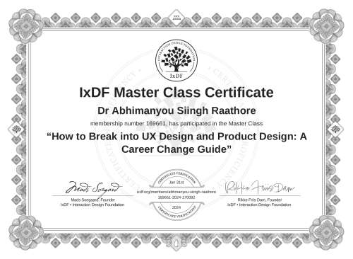 How to Break into UX Design and Product Design: A Career Change Guide certificate
