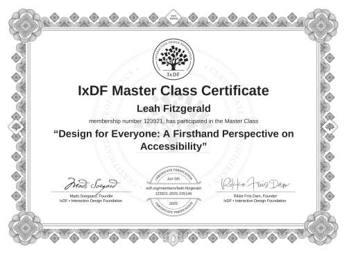 Design for Everyone: A Firsthand Perspective on Accessibility certificate