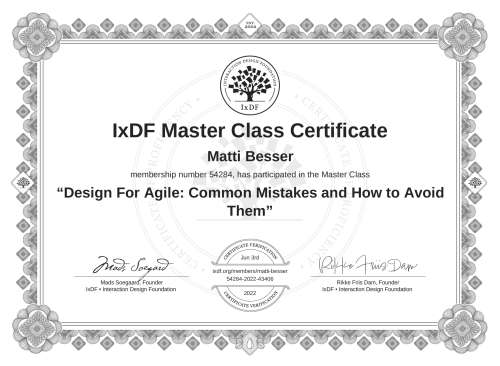 Design For Agile: Common Mistakes and How to Avoid Them certificate