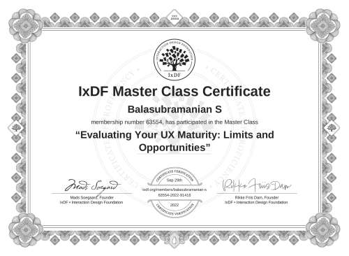 Evaluating Your UX Maturity: Limits and Opportunities certificate