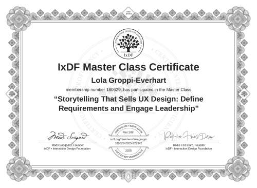 Storytelling That Sells UX Design: Define Requirements and Engage Leadership certificate