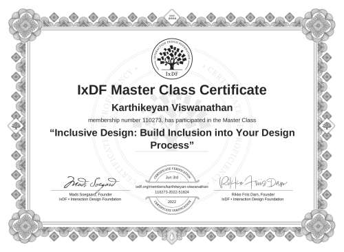 Inclusive Design: Build Inclusion into Your Design Process certificate