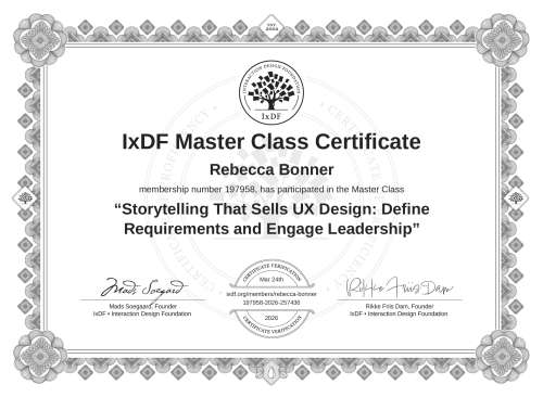 Storytelling That Sells UX Design: Define Requirements and Engage Leadership certificate