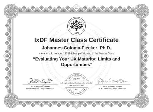 Evaluating Your UX Maturity: Limits and Opportunities certificate
