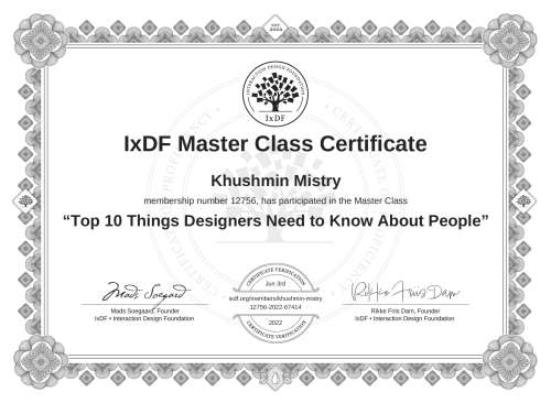 Top 10 Things Designers Need to Know About People certificate