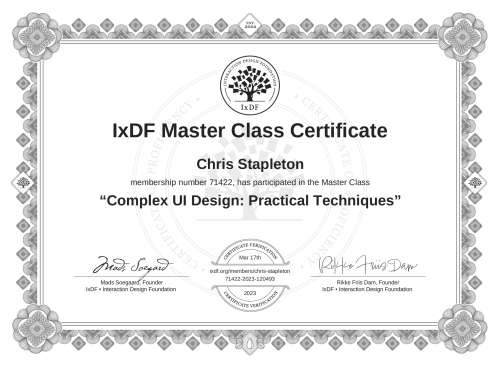 Complex UI Design: Practical Techniques certificate