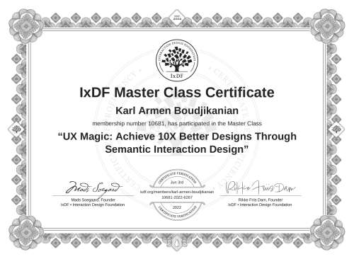 UX Magic: Achieve 10X Better Designs Through Semantic Interaction Design certificate