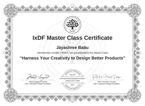 Harness Your Creativity to Design Better Products certificate
