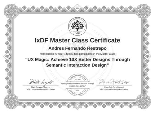 UX Magic: Achieve 10X Better Designs Through Semantic Interaction Design certificate