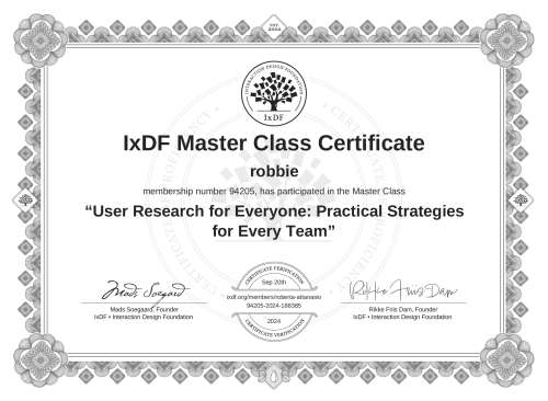 User Research for Everyone: Practical Strategies for Every Team certificate