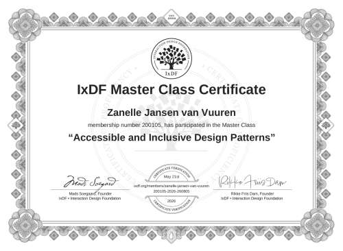 Accessible and Inclusive Design Patterns certificate