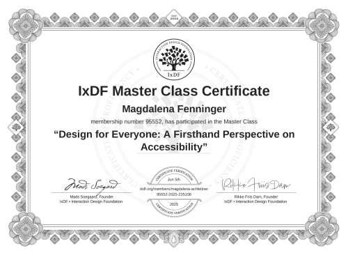Design for Everyone: A Firsthand Perspective on Accessibility certificate