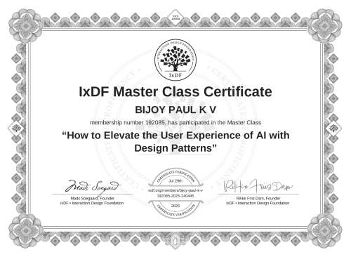 How to Elevate the User Experience of AI with Design Patterns certificate