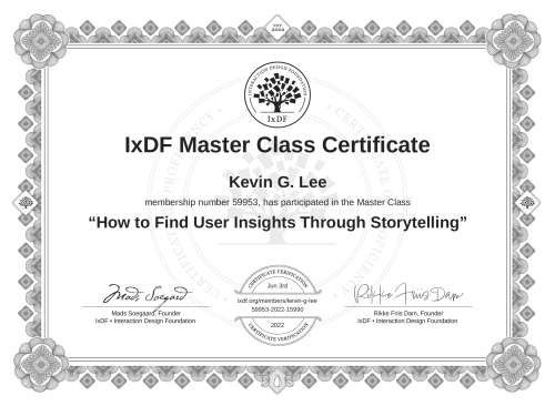 How to Find User Insights Through Storytelling certificate