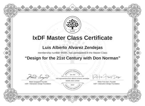 Design for the 21st Century with Don Norman certificate