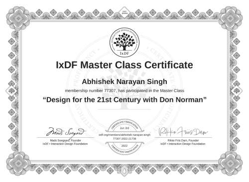 Design for the 21st Century with Don Norman certificate