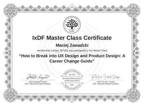 How to Break into UX Design and Product Design: A Career Change Guide certificate