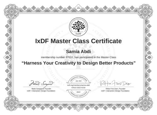 Harness Your Creativity to Design Better Products certificate