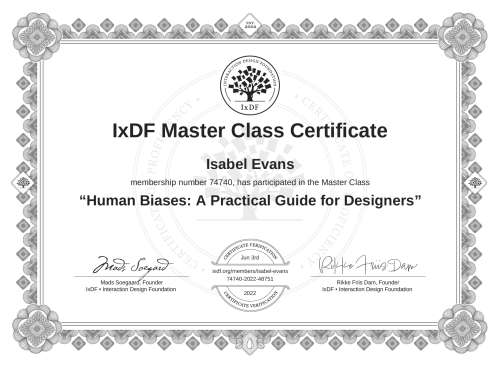 Human Biases: A Practical Guide for Designers certificate