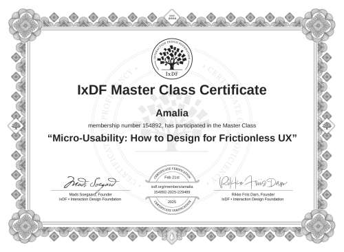 Micro-Usability: How to Design for Frictionless UX certificate