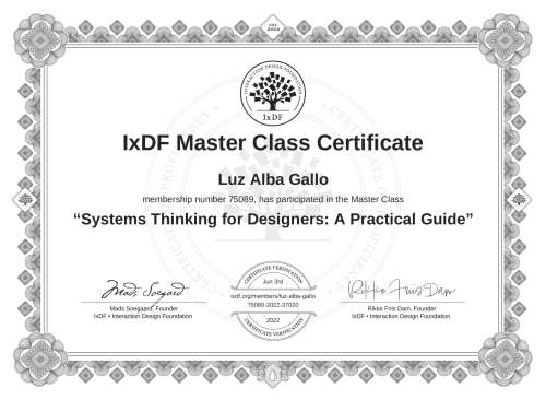 Systems Thinking for Designers: A Practical Guide certificate