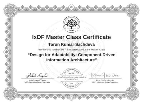 Design for Adaptability: Component-Driven Information Architecture certificate