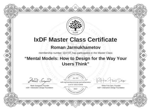 Mental Models: How to Design for the Way Your Users Think certificate