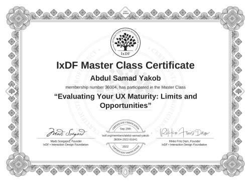 Evaluating Your UX Maturity: Limits and Opportunities certificate