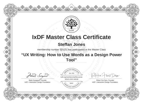 UX Writing: How to Use Words as a Design Power Tool certificate