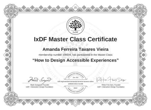 How to Design Accessible Experiences certificate