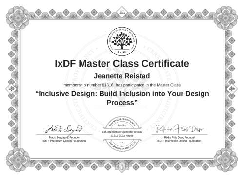 Inclusive Design: Build Inclusion into Your Design Process certificate