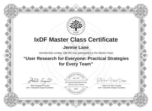 User Research for Everyone: Practical Strategies for Every Team certificate