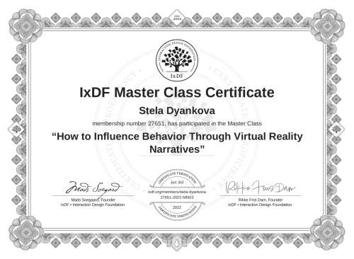 How to Influence Behavior Through Virtual Reality Narratives certificate