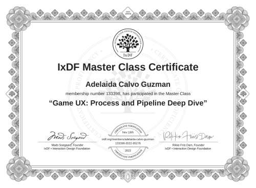 Game UX: Process and Pipeline Deep Dive certificate