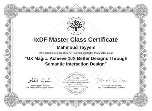 UX Magic: Achieve 10X Better Designs Through Semantic Interaction Design certificate