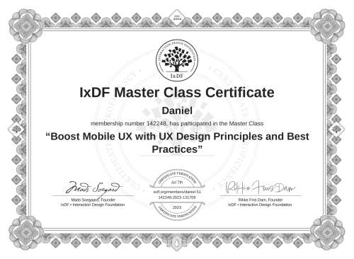 Boost Mobile UX with UX Design Principles and Best Practices certificate