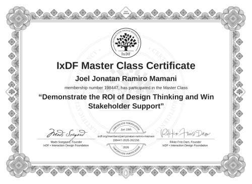 Demonstrate the ROI of Design Thinking and Win Stakeholder Support certificate
