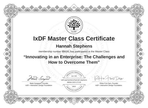 Innovating in an Enterprise: The Challenges and How to Overcome Them certificate