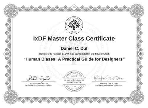Human Biases: A Practical Guide for Designers certificate