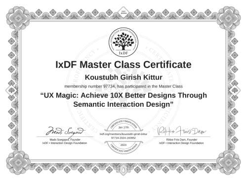 UX Magic: Achieve 10X Better Designs Through Semantic Interaction Design certificate