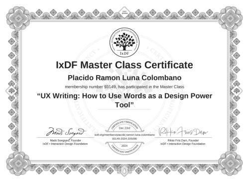 UX Writing: How to Use Words as a Design Power Tool certificate