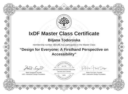 Design for Everyone: A Firsthand Perspective on Accessibility certificate