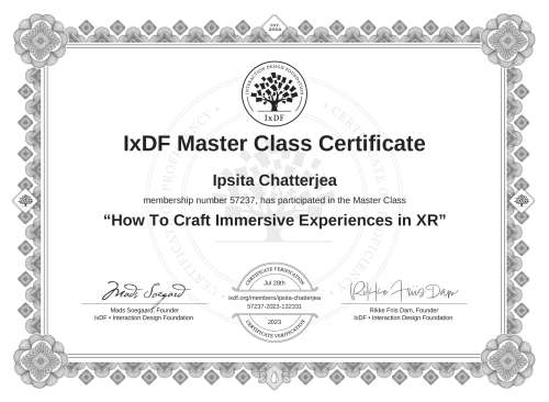 How To Craft Immersive Experiences in XR certificate