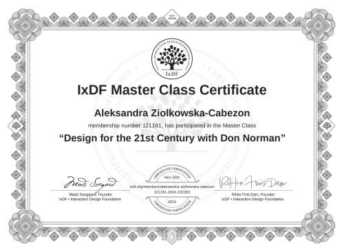 Design for the 21st Century with Don Norman certificate